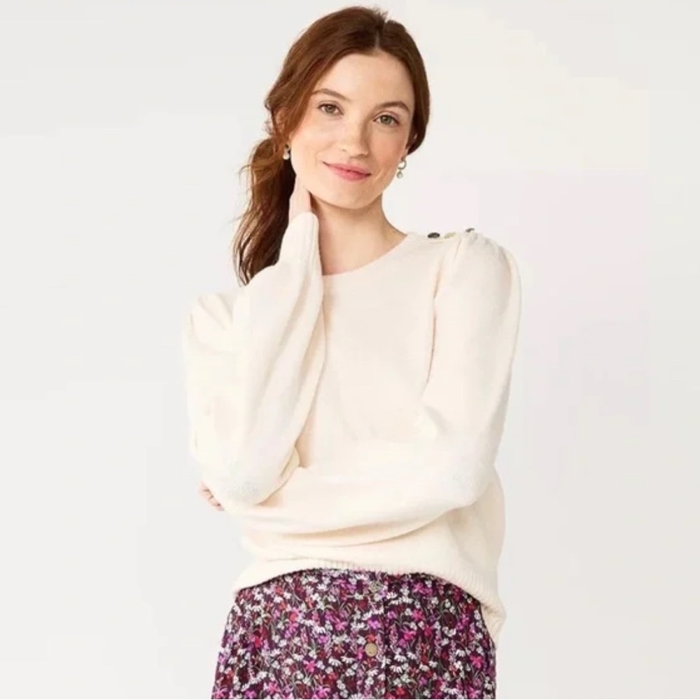 Nwt Draper James Rsvp Gold Buttons Sweated - image 1